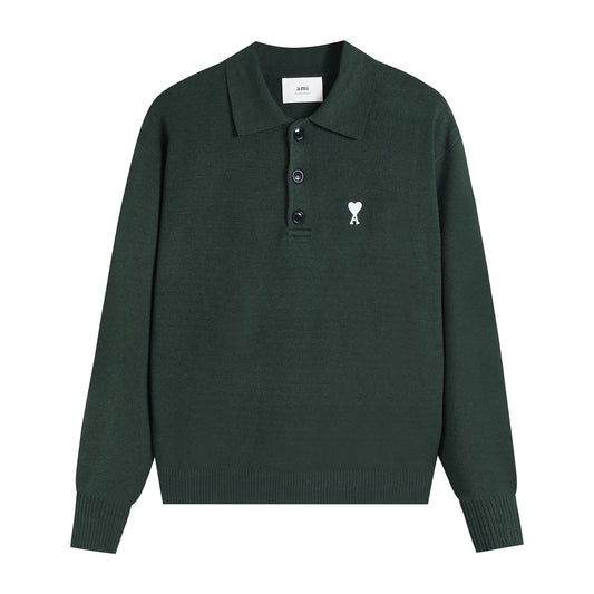 Ami Buttoned Jumper - Dark Green